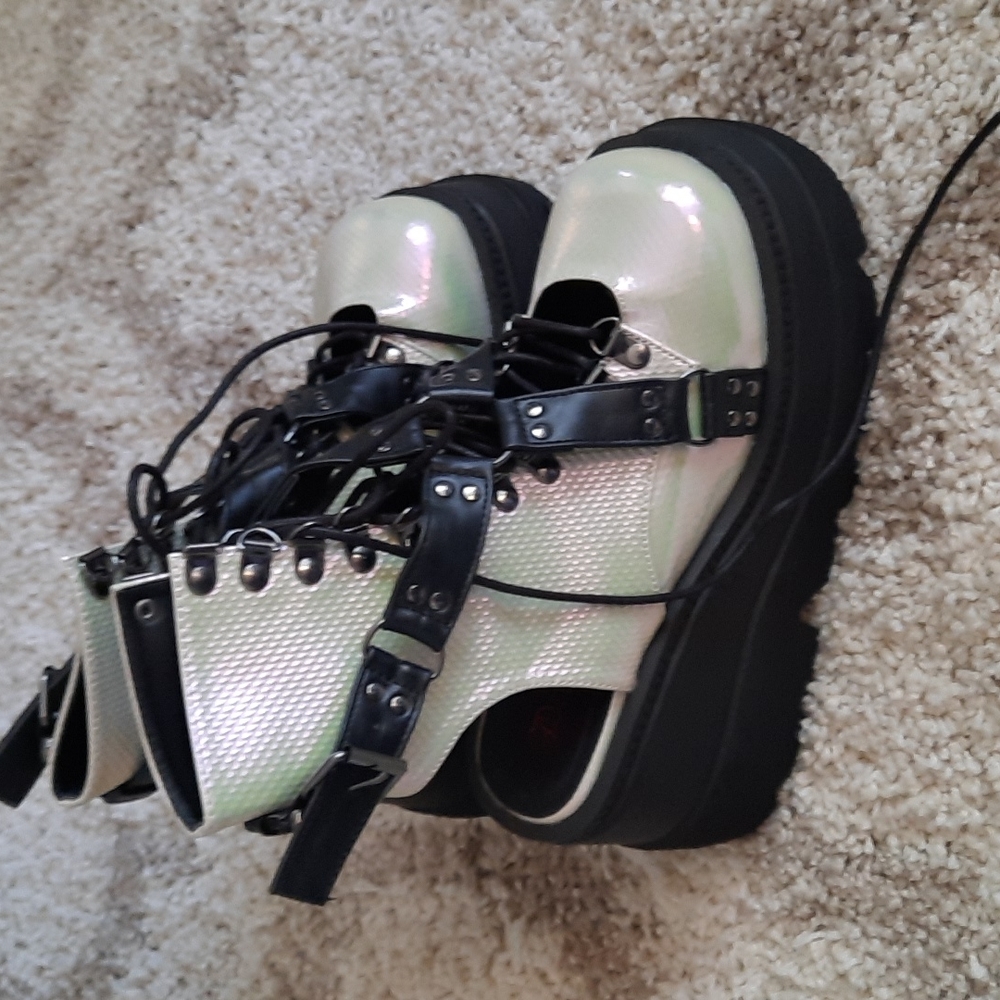 Demonia Shaker Vegan Pearl Open Ankle Boot